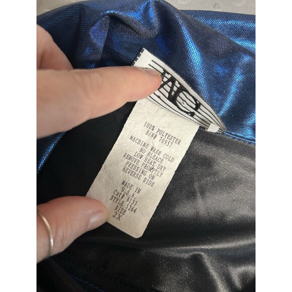 Vintage Y2K Button Shirt Plus 3X Shiny Metallic Blue Whimsigoth Witchy Fairy - Picture 9 of 9